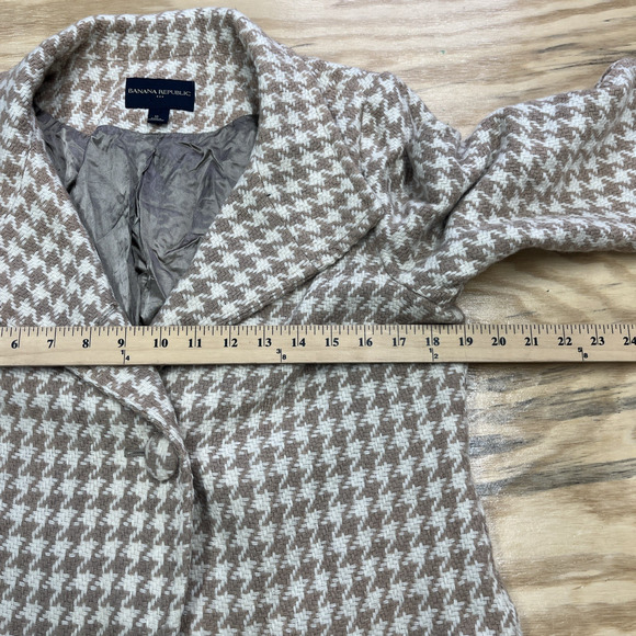 Banana Republic Houndstooth Wool Cropped Coat Jacket Beige Size 12 Classic Y2K - Picture 12 of 14